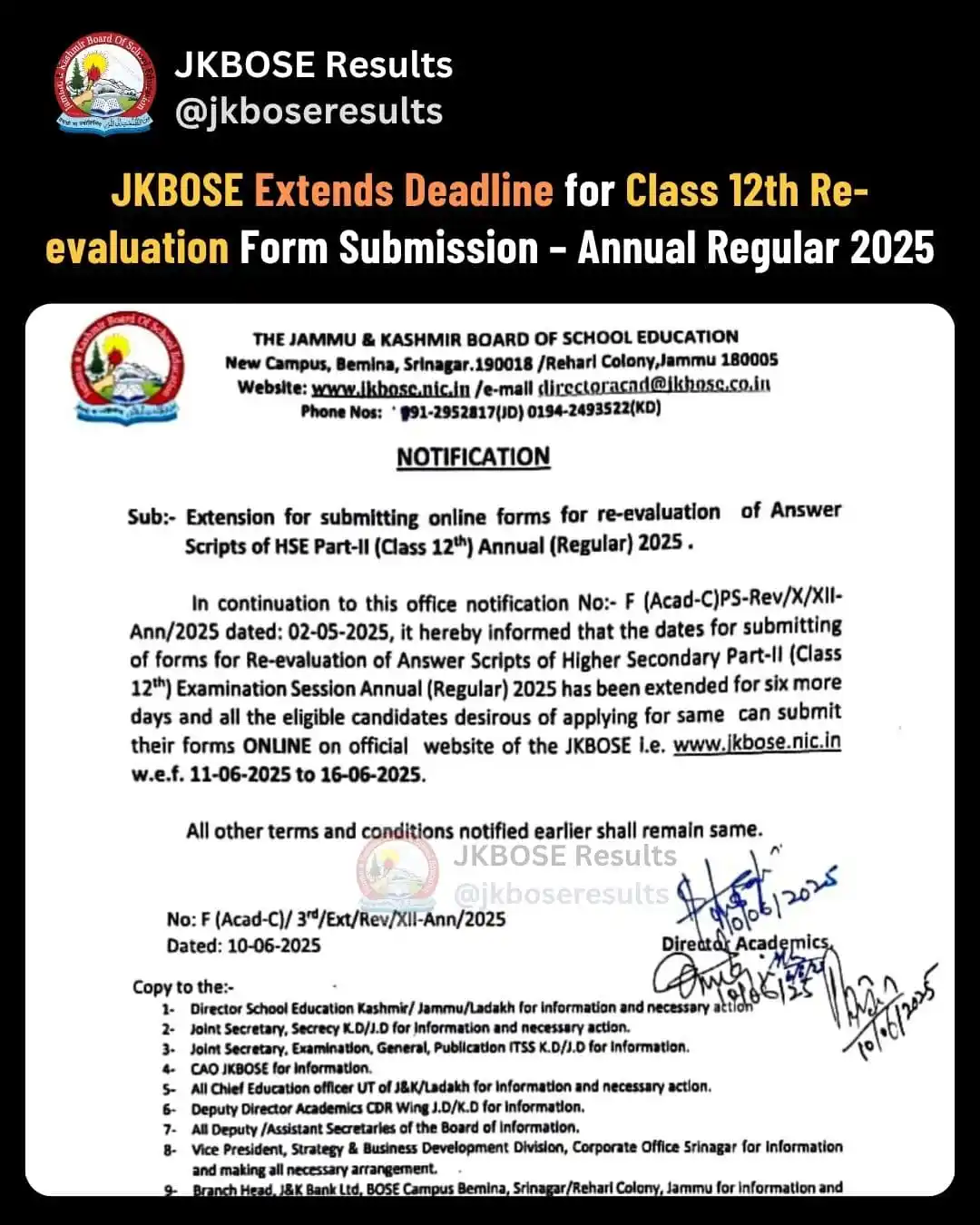 Image from J&K Student Alerts: *JKBOSE Extends Deadline for Class 12th Re-evaluation Form Submission ...
