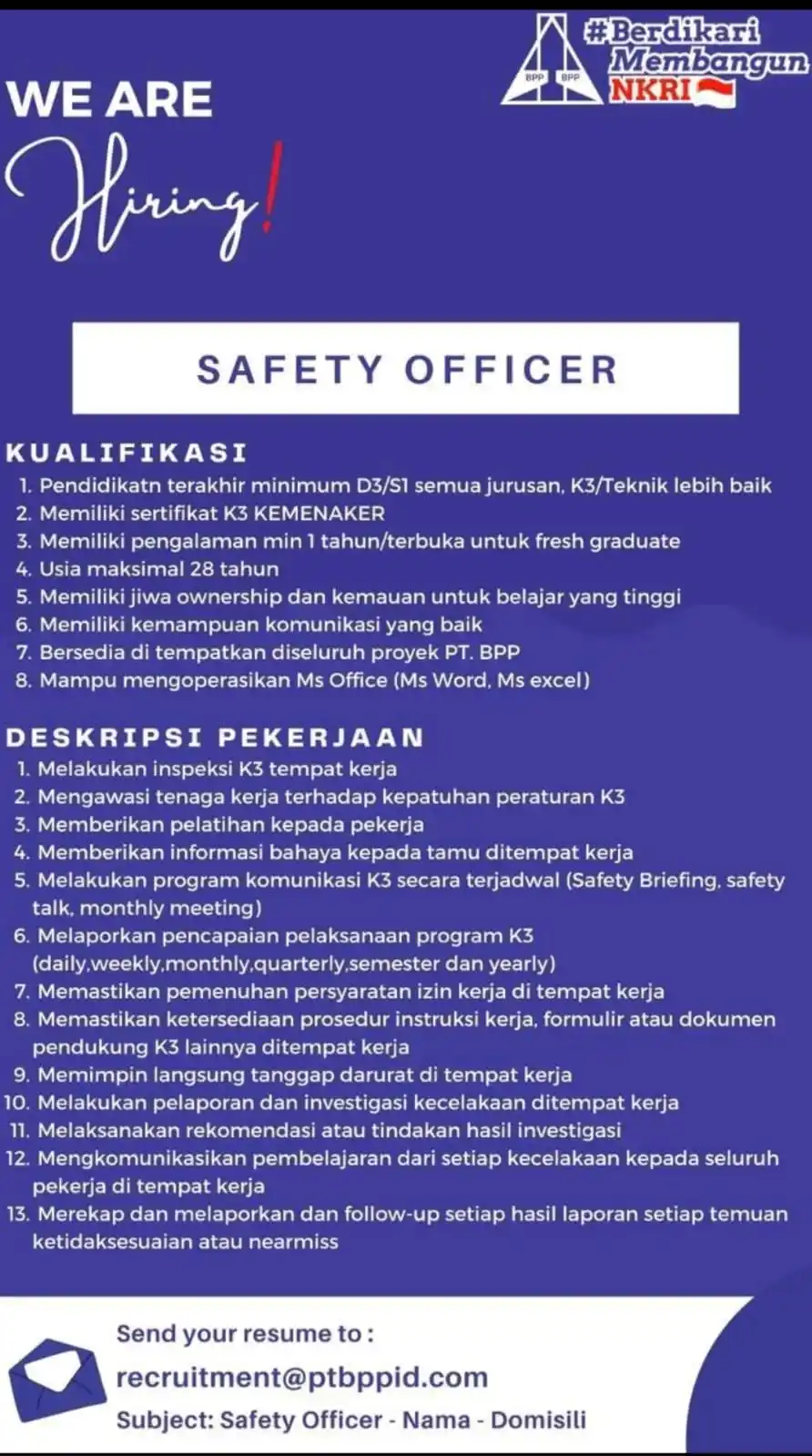 Image from Loker K3: Open Recruitment! PT. Berdikari Pondasi Perkasa Tbk adalah salah satu...
