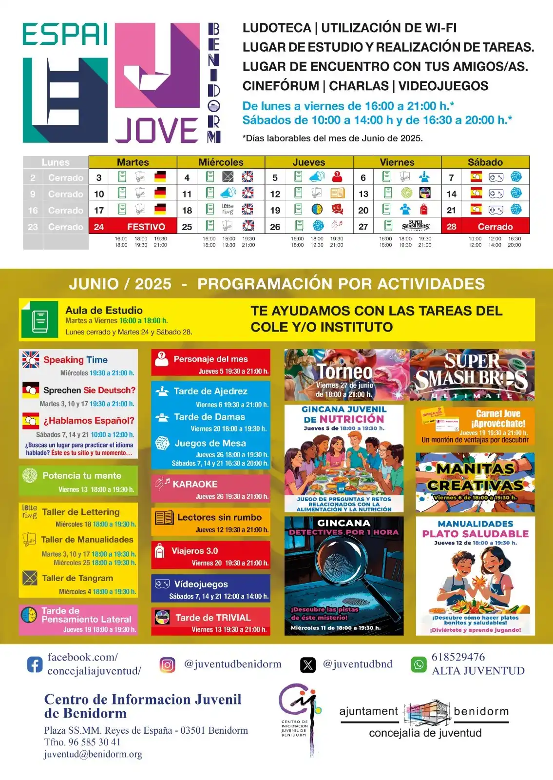 Image from Ayuntamiento de Benidorm: PROGRAMA ESPAI JOVE ¡Ya tenemos *programación de JUNIO* 🎉📅 en el Esp...