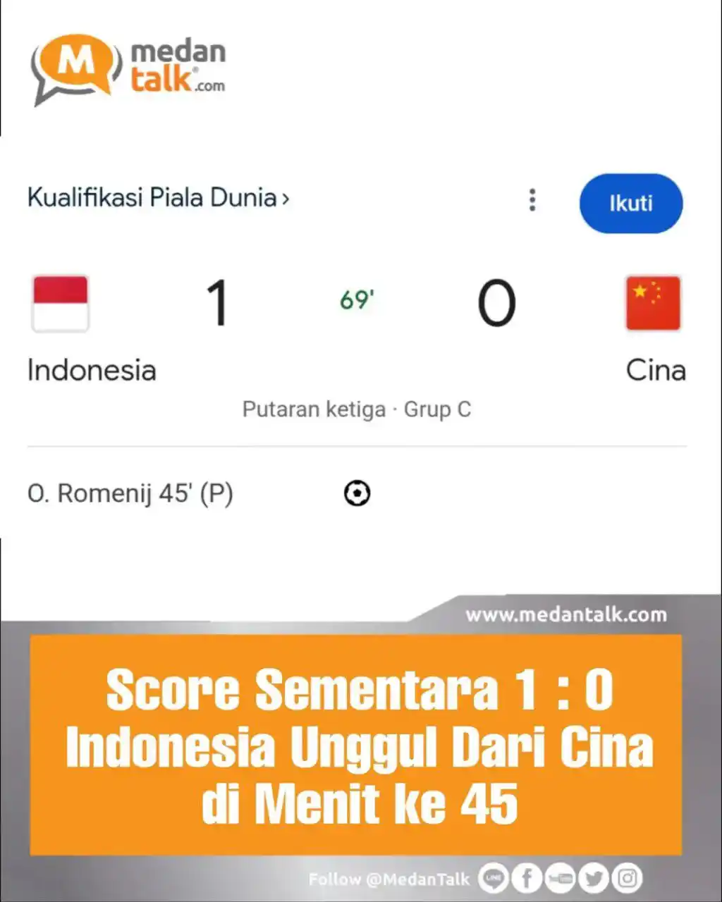Image from MEDAN TALK | BERITA INFORMASI SEPUTAR DAERAH SUMATERA MEDAN DAN SEKITAR BMKG: Score Sementara 1:0 dipertandingan kualifikasi Piala Dunia antara Indo...