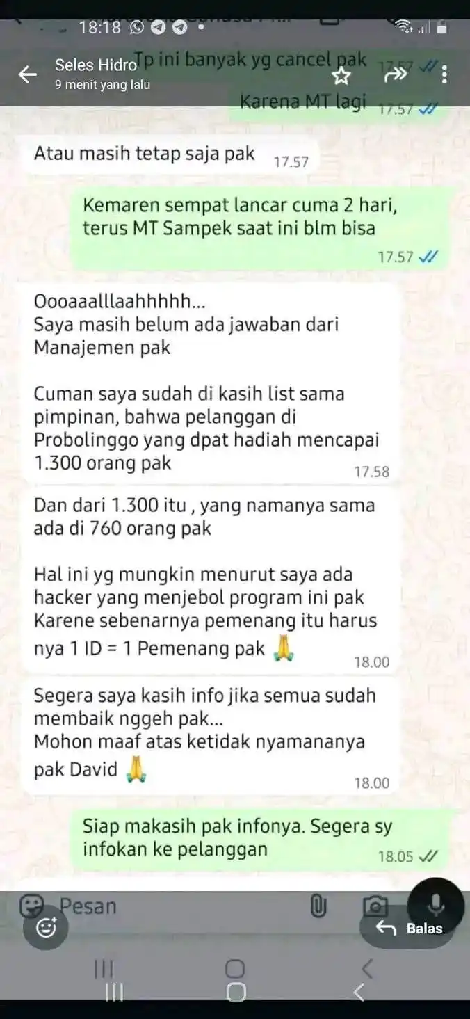 Image from Seputar Informasi Percuanan 'Ferdi': Seles HydroPlus Menghadapi Pembatalan Banyak Pesanan Akibat Gangguan S...