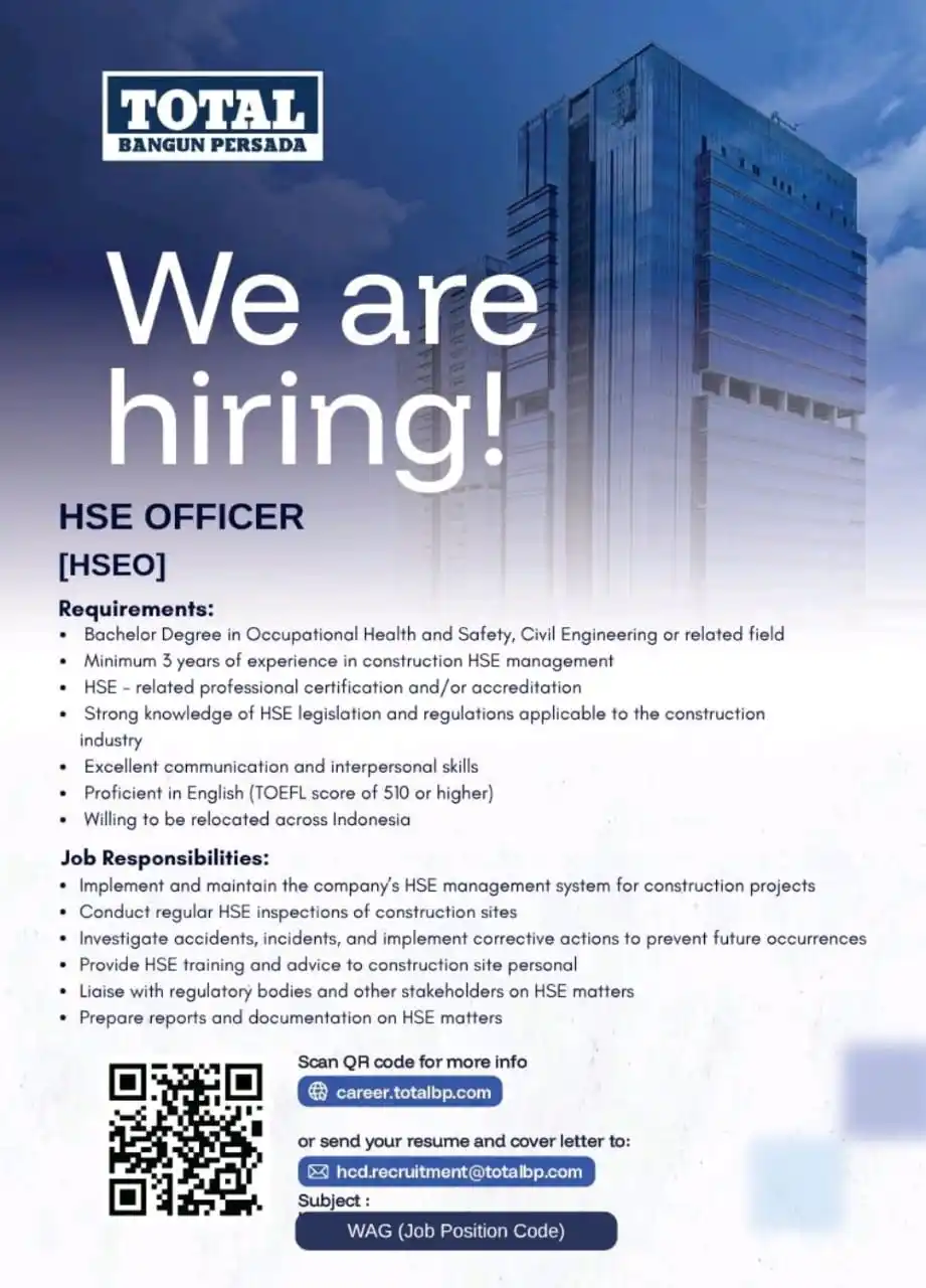Image from Loker K3: TOTAL is HIRING! Ayo merapat para HSE staff, Quality Assurance Engine...
