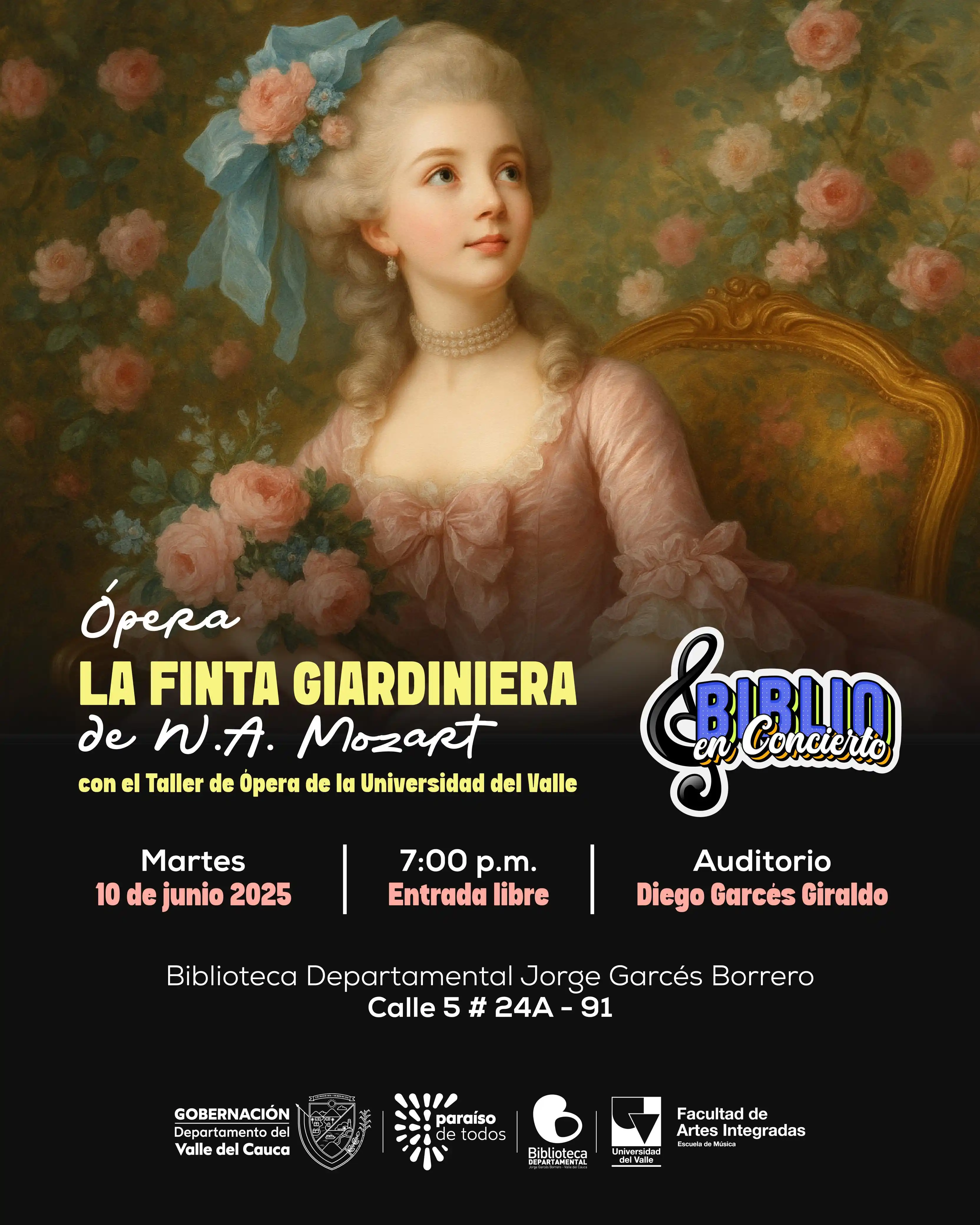 Image from @bibliovalle: 🎭🎼 Una noche de ópera te espera en @bibliovalle con La Finta Giardin...