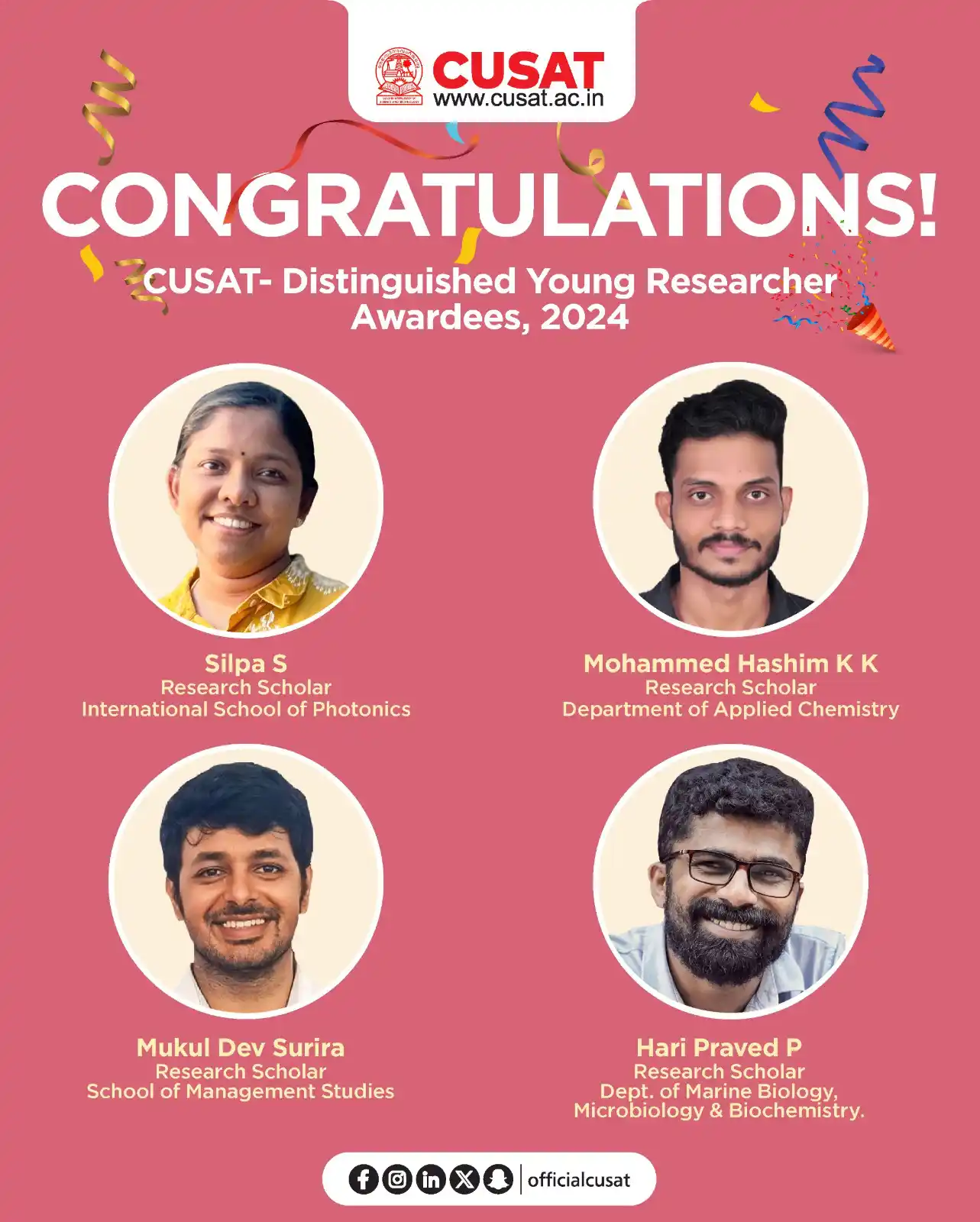 Image from Cochin University of Science and Technology: Distinguished Young Researcher Awardee, 2024 <a class="text-blue-500 h...
