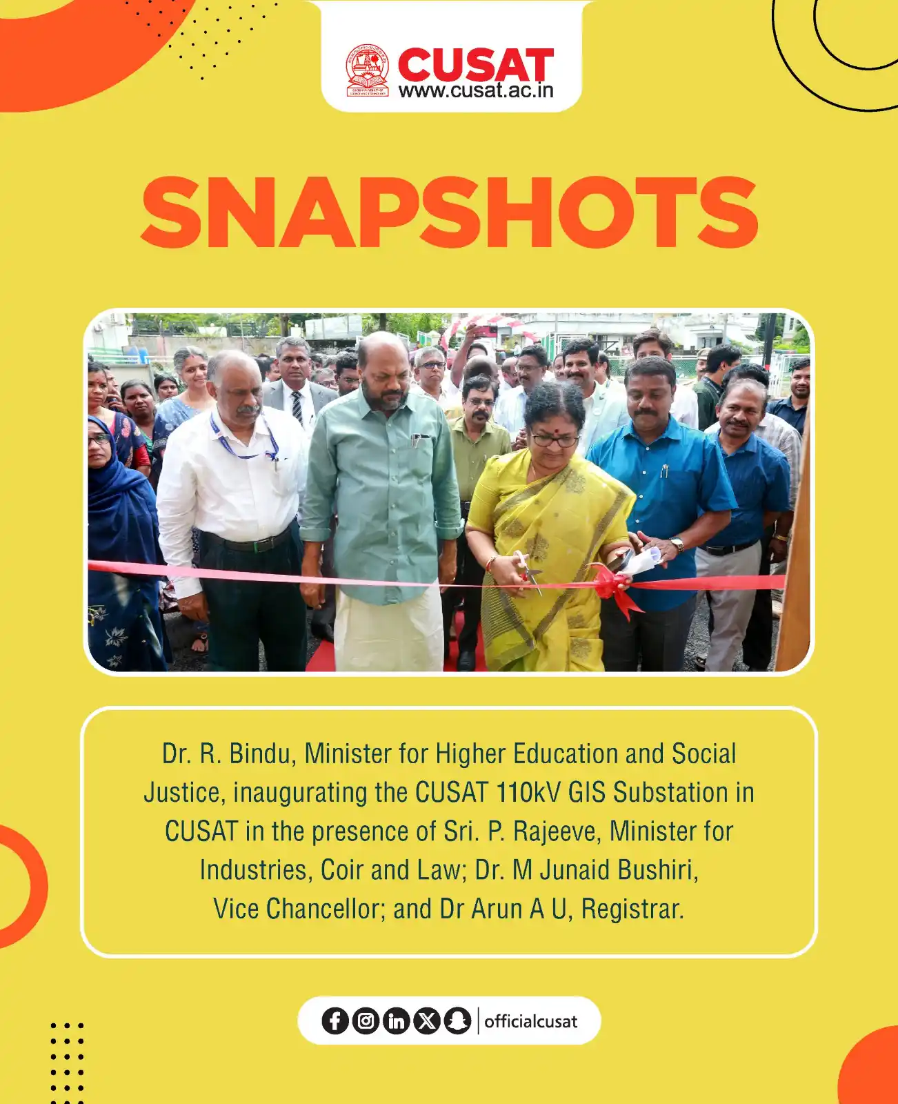 Image from Cochin University of Science and Technology: Dr. R. Bindu, Minister for Higher Education and Social Justice, inaugu...