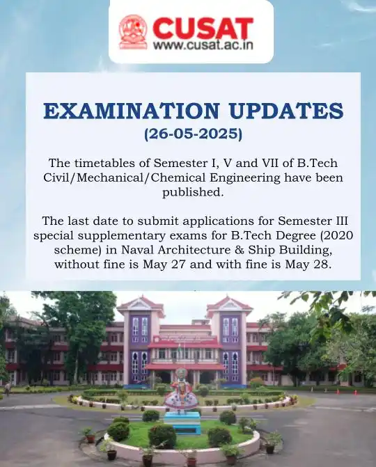 Image from Cochin University of Science and Technology: Examination Update (26-05-2025)  For more details, log on to https://c...