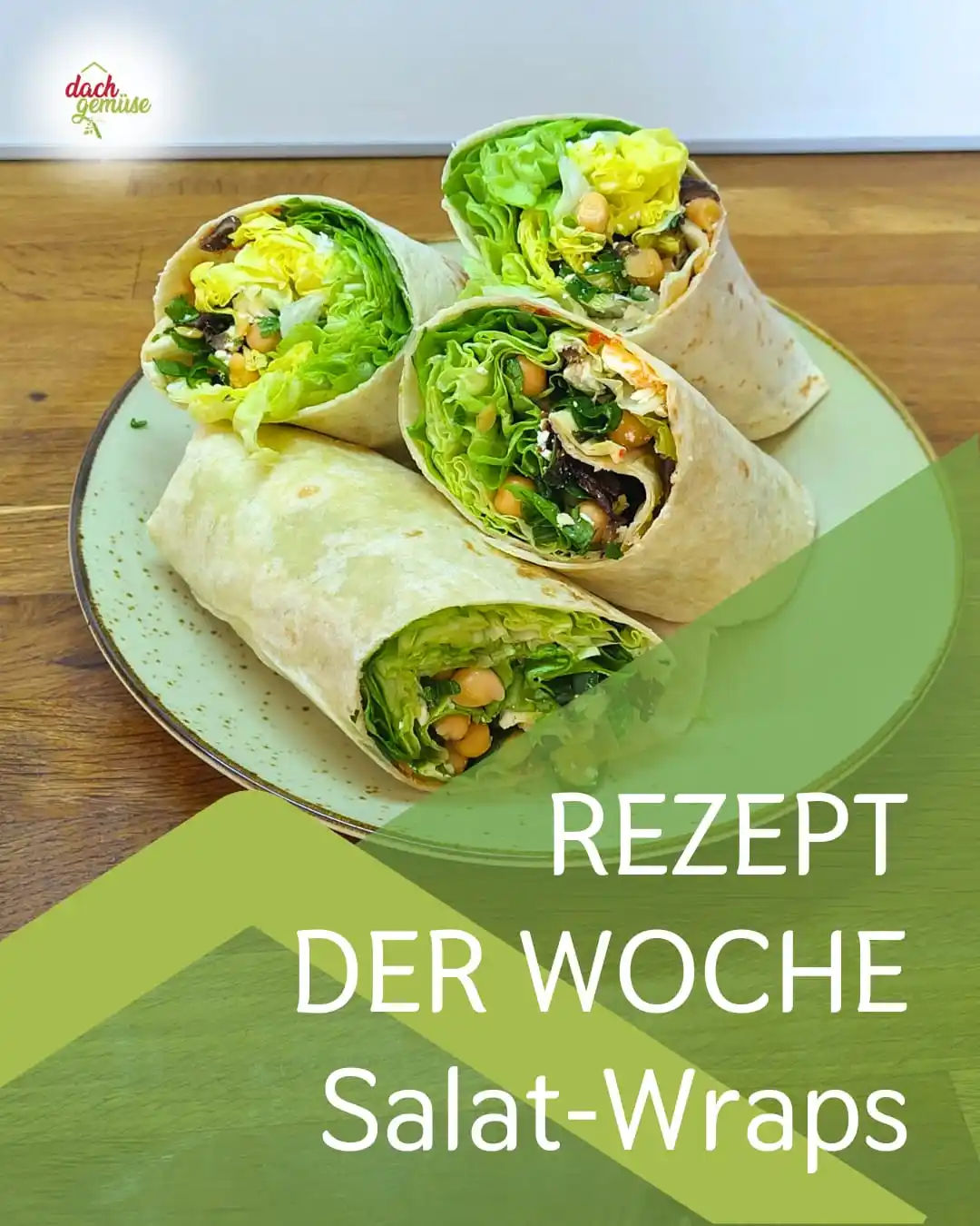 Image from Dachgemüse: Salat-Wraps
Für 4 Wraps
Zutaten:
- 4 Wrapfladen
- 1 Glas Kichererb...