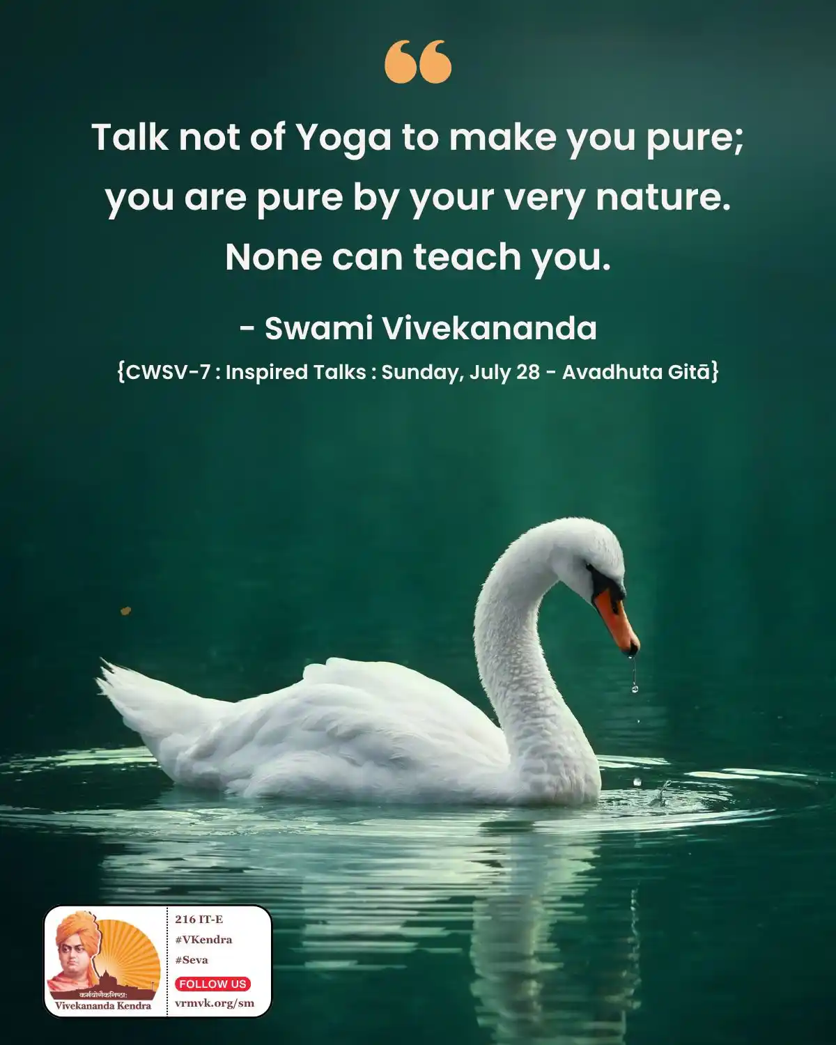 Image from Daily Vivekananda: Talk not of Yoga to make you pure; you are pure by your very nature. N...