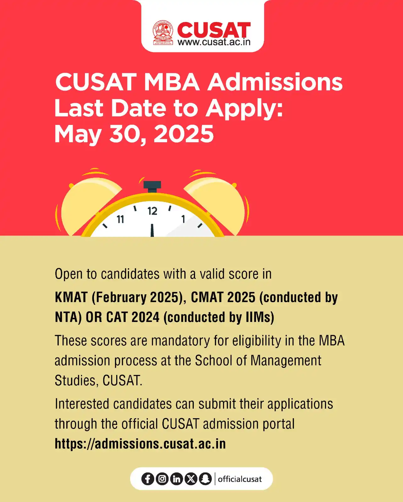 Image from Cochin University of Science and Technology: The last date to register for the MBA programme of Cochin University o...