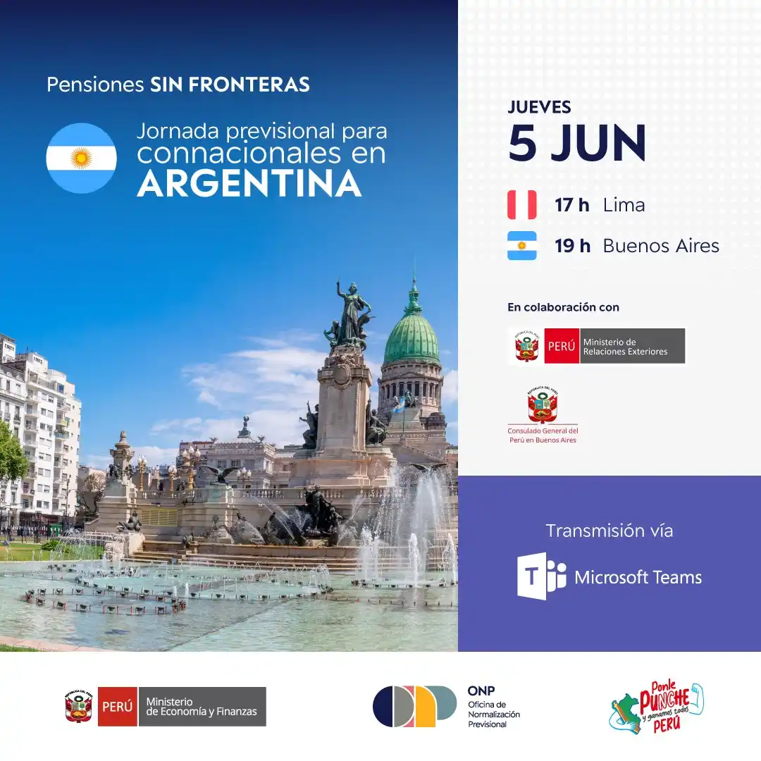 Image from ONP Oficial: ¡Atención, peruanos en Argentina 🇦🇷! Te invitamos participar en nues...