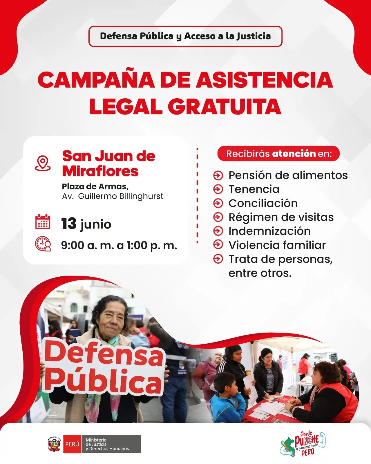 Image from Ministerio de Justicia y Derechos Humanos del Perú: 📢 *¡Atención San Juan de Miraflores!* ¿Tienes dudas legales y no sab...