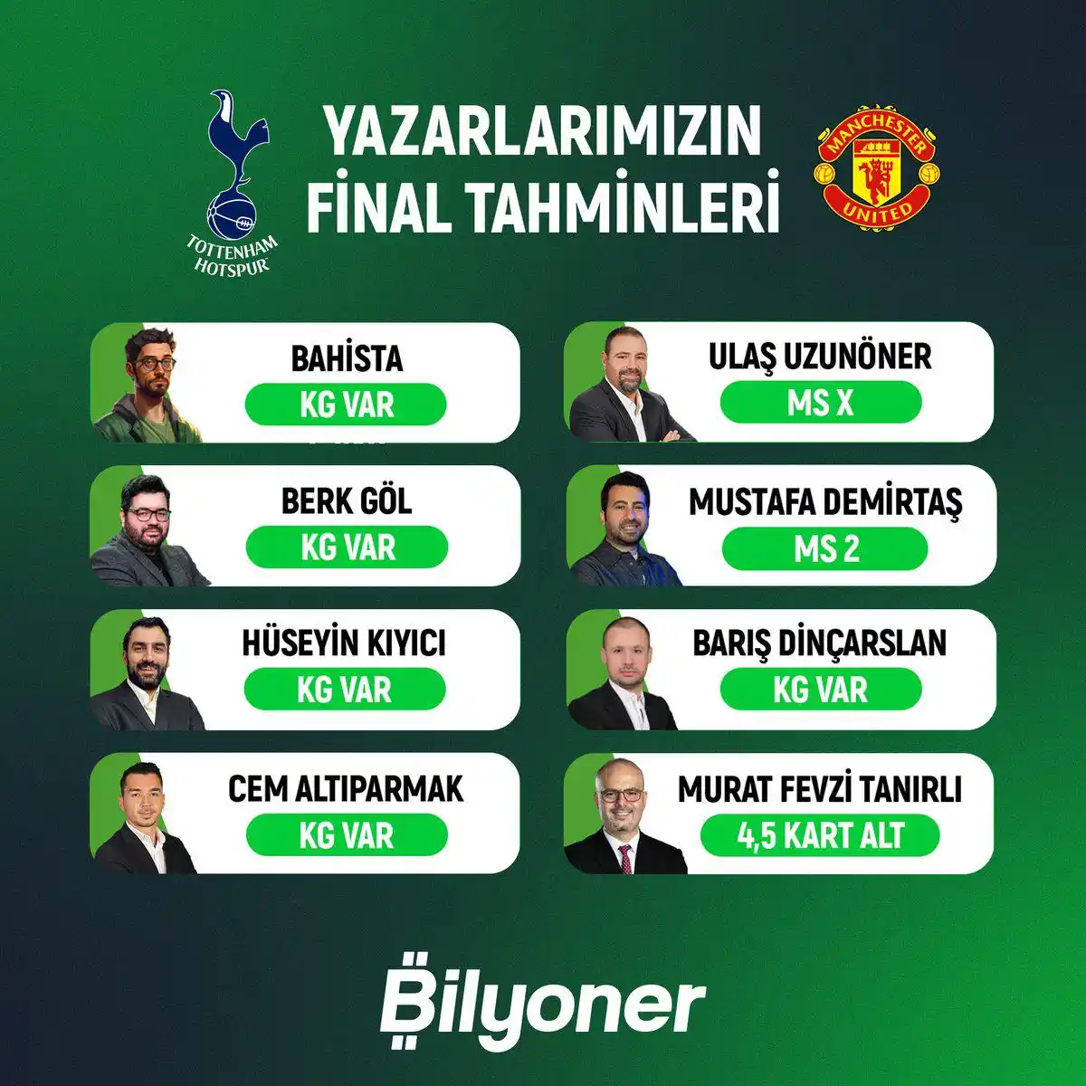Image from Bilyoner: 🖍️ Bilyoner'in uzman yazarları, Tottenham - Manchester United finali ...