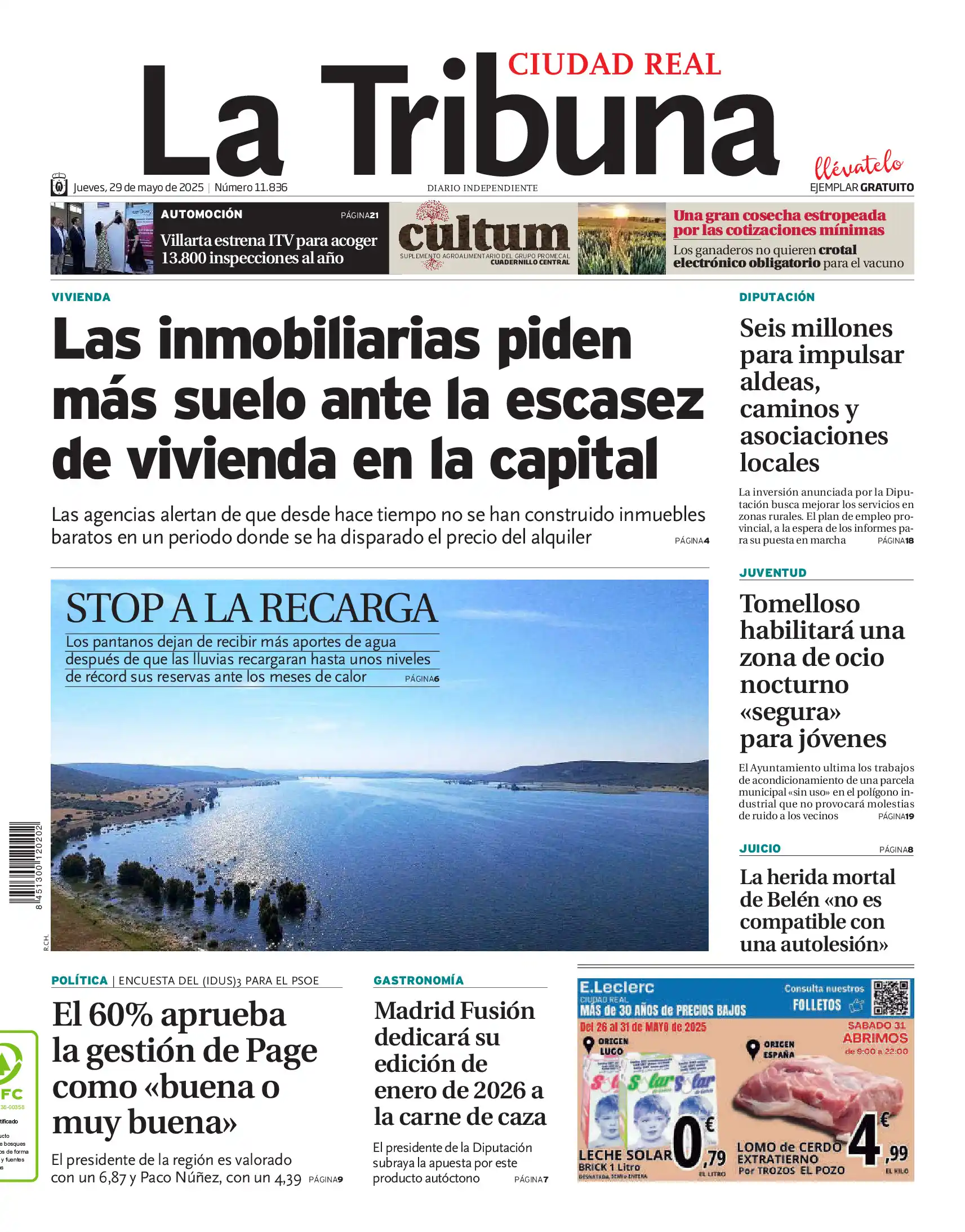 Image from La Tribuna de Ciudad Real: 🗞Buenos días. Esta es la portada de La Tribuna de Ciudad Real de este...
