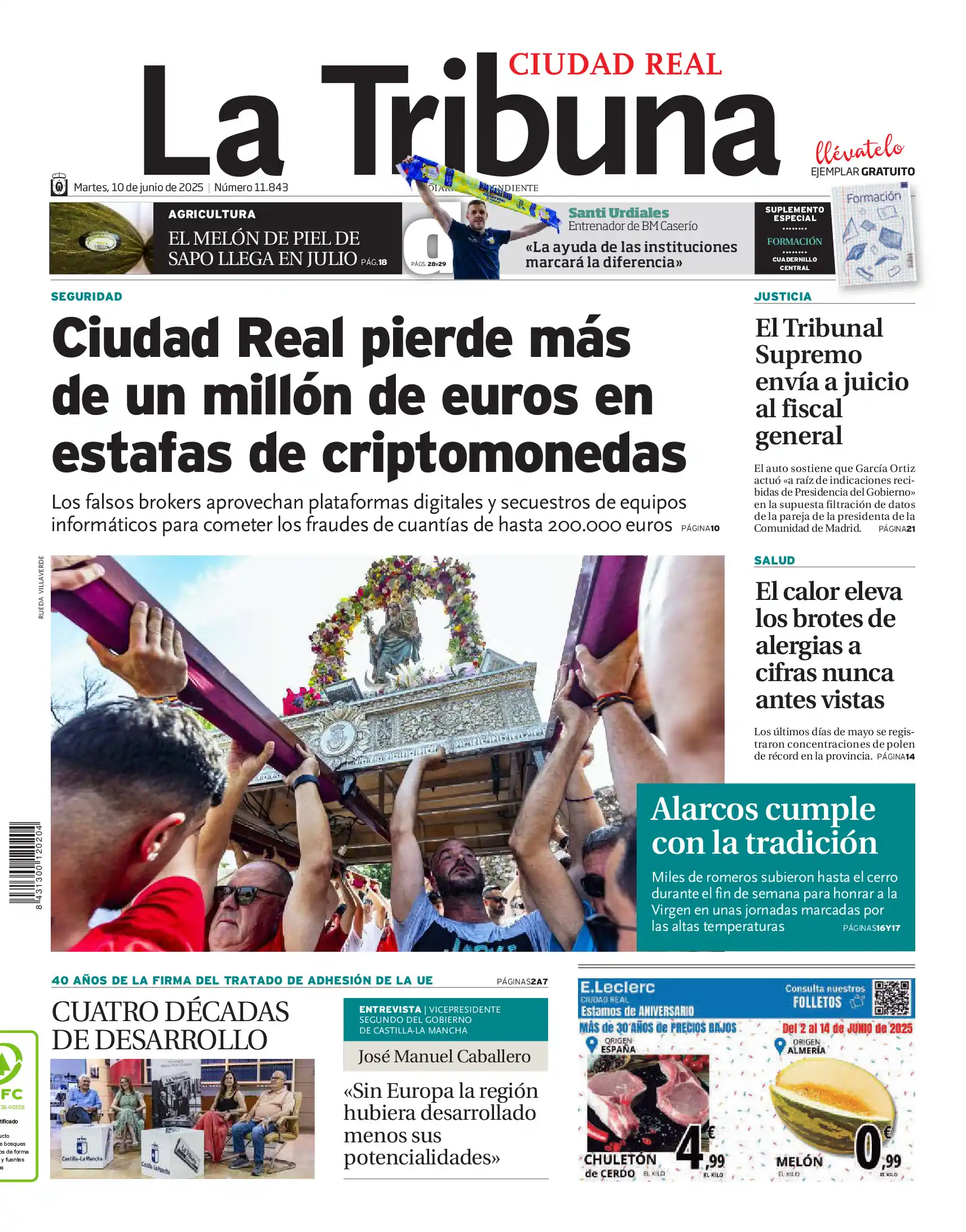 Image from La Tribuna de Ciudad Real: 🗞Buenos días. Esta es la portada de La Tribuna de Ciudad Real de este...