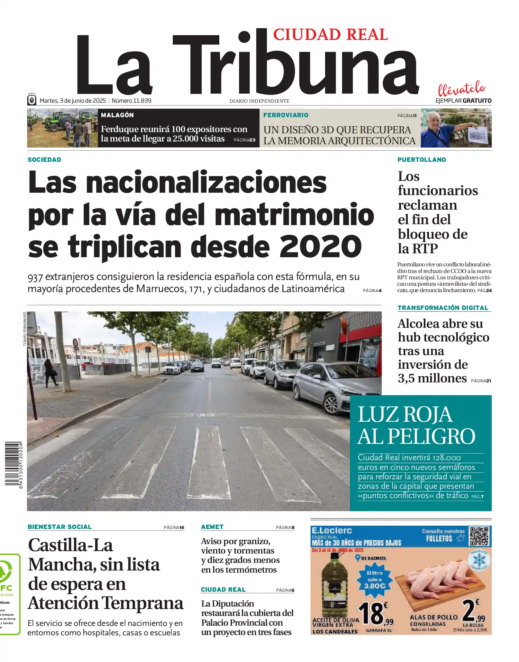 Image from La Tribuna de Ciudad Real: 🗞Buenos días. Esta es la portada de La Tribuna de Ciudad Real de este...