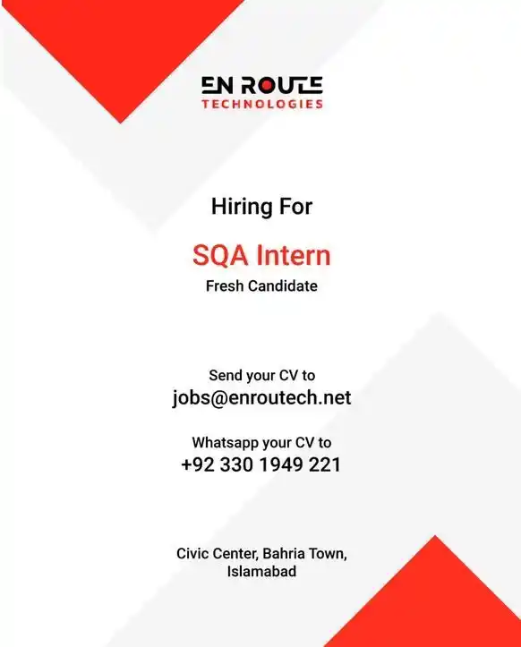Image from HR Posting Partner (Jobs in Pakistan): En Route Technologies is hiring! (Islamabad) Job title: SQA Intern Loc...