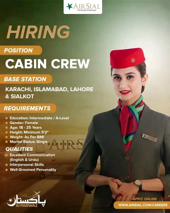 Image from FIA' ASF' ANF' IB' NHMP' PP' PPSC' SPSC' KPSC' BPSC' FPSC and all Provincial and Federal Departments: Hiring - Cabin Crew Base Station: Karachi, Lahore, Islamabad & Sialkot...