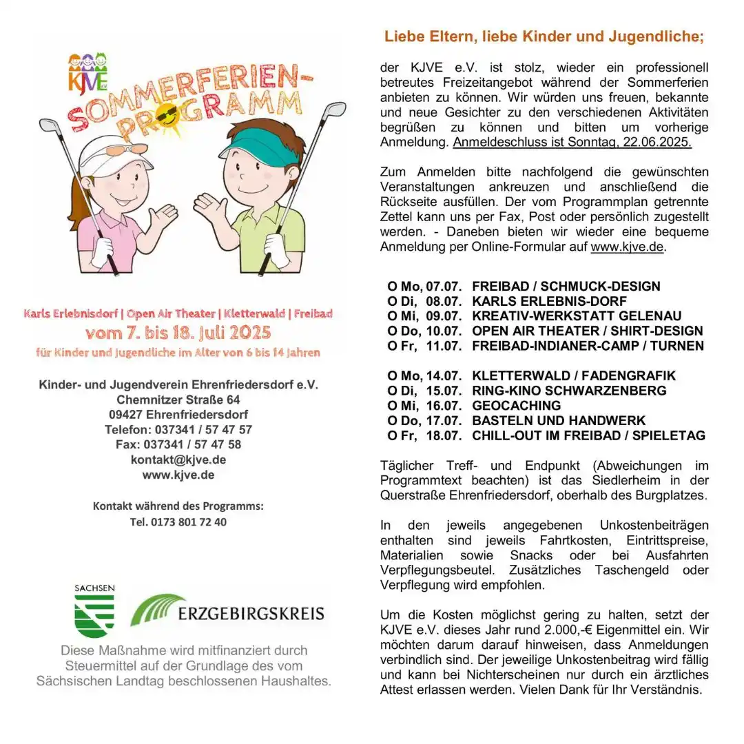 Image from Ehrenfriedersdorf : ☀️ *Jetzt schon an die Sommerferien denken* ☀️ Der Kinder- und Jugendv...