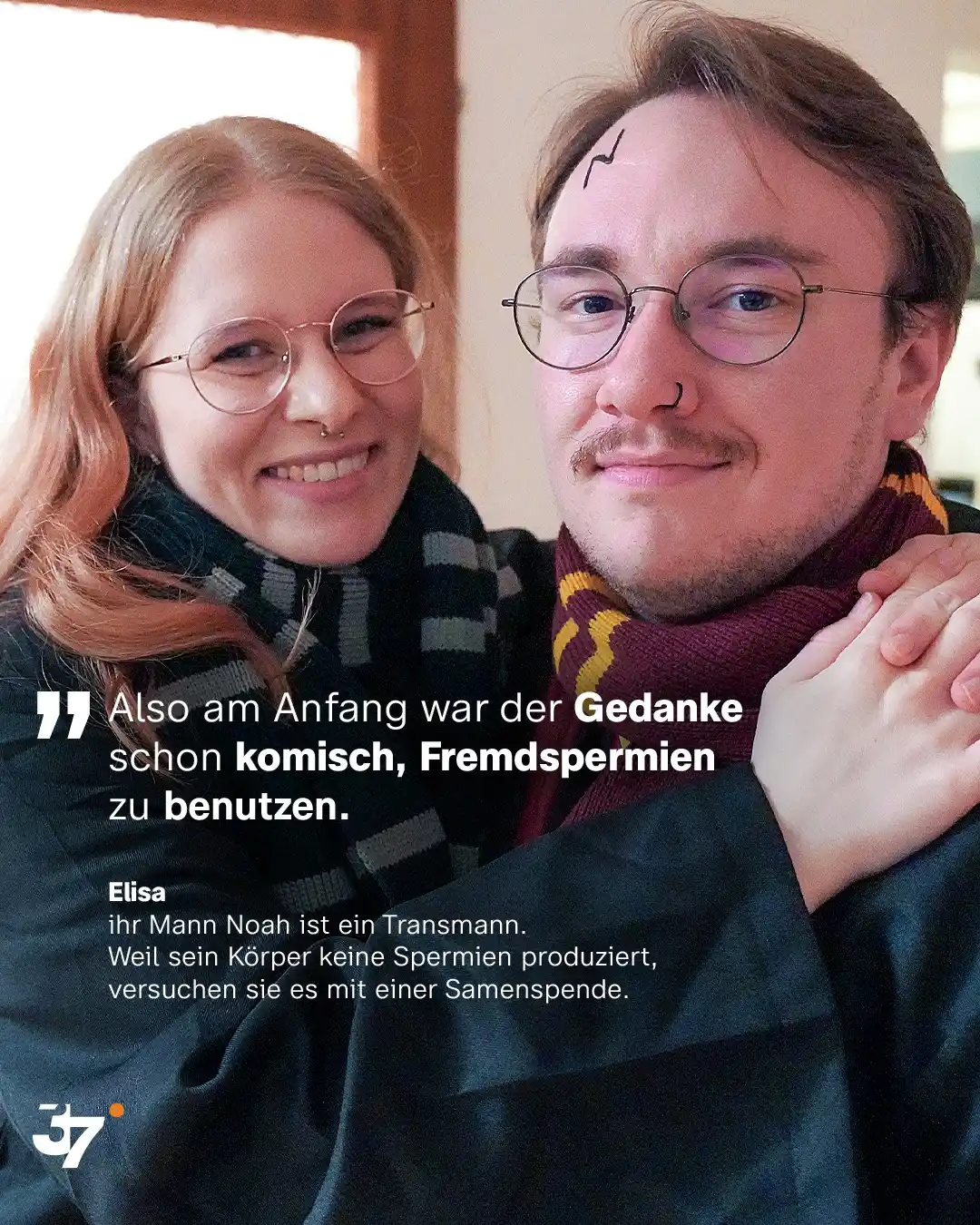 Image from ZDF 37 Grad: 🧑🤝🧑 *Namen:* Noah (27) & Elisa (27) 💍 *Verheiratet* 📚 *Gemeinsa...