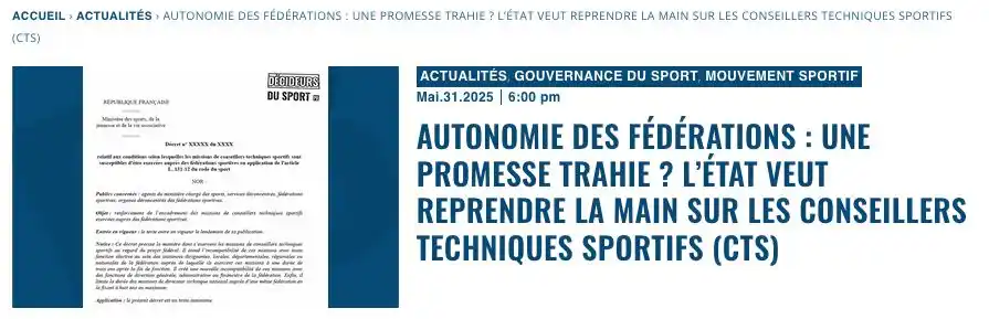 Image from Decideurs du sport PB: Autonomie des fédérations : une promesse trahie ? l’État veut reprendr...