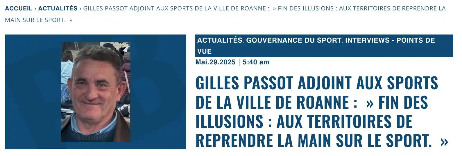 Image from Decideurs du sport PB: Gilles Passot adjoint aux sports de la ville de Roanne : " Fin des ill...
