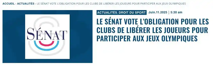 Image from Decideurs du sport PB: Le Sénat vote l’obligation pour les clubs de libérer les joueurs pour ...