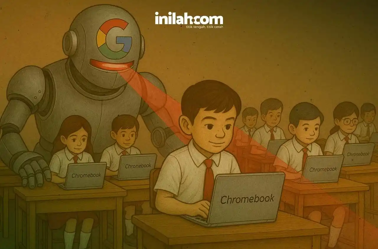 Image from Inilah.com: *Merdeka Belajar atau Merdeka Data untuk Google?*  Dominasi teknologi ...