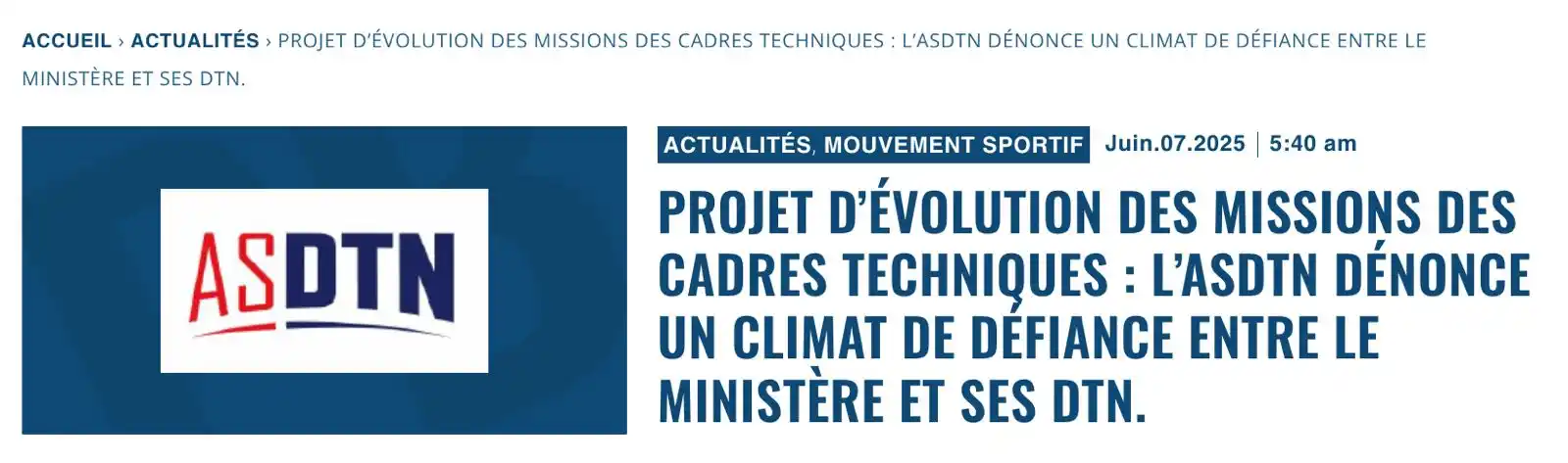 Image from Decideurs du sport PB: Projet d'évolution des missions des cadres techniques : l'ASDTN dénonc...