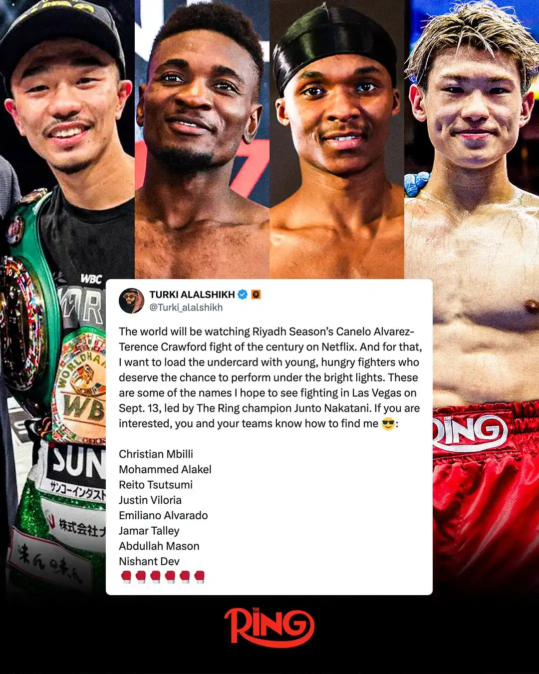 Image from Ring Magazine: Turki Alalshikh details his undercard wishlist for Canelo vs Crawford ...
