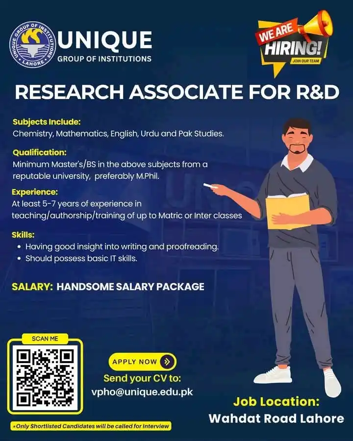 Image from Employmentor - Awais: UNIQUE Group of Institutions hiring a Research Associate for R&D and s...