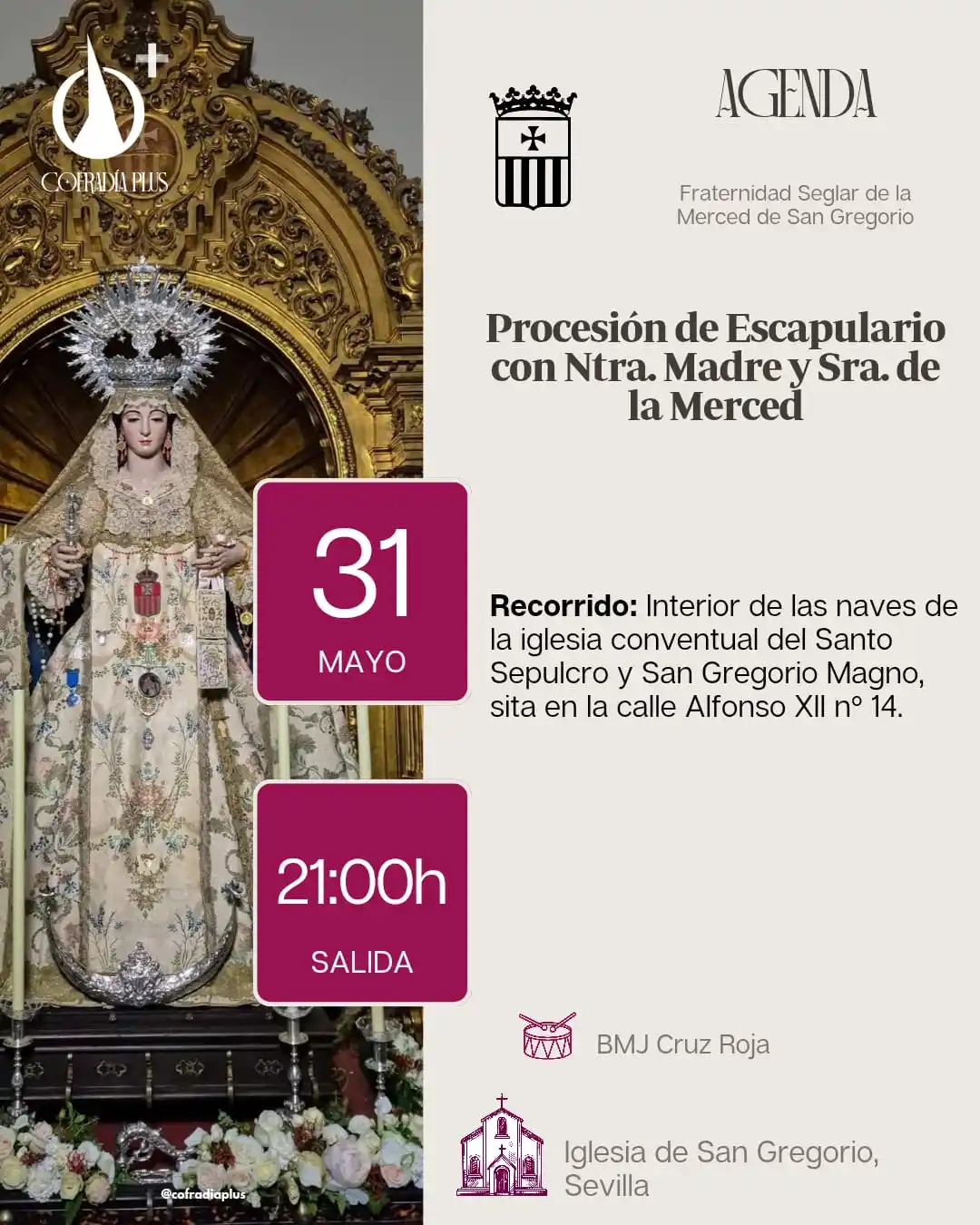 Image from COFRADÍA +: *🟣 AgendaPlus* | Procesión de Escapulario con Ntra. Madre y Sra. de l...