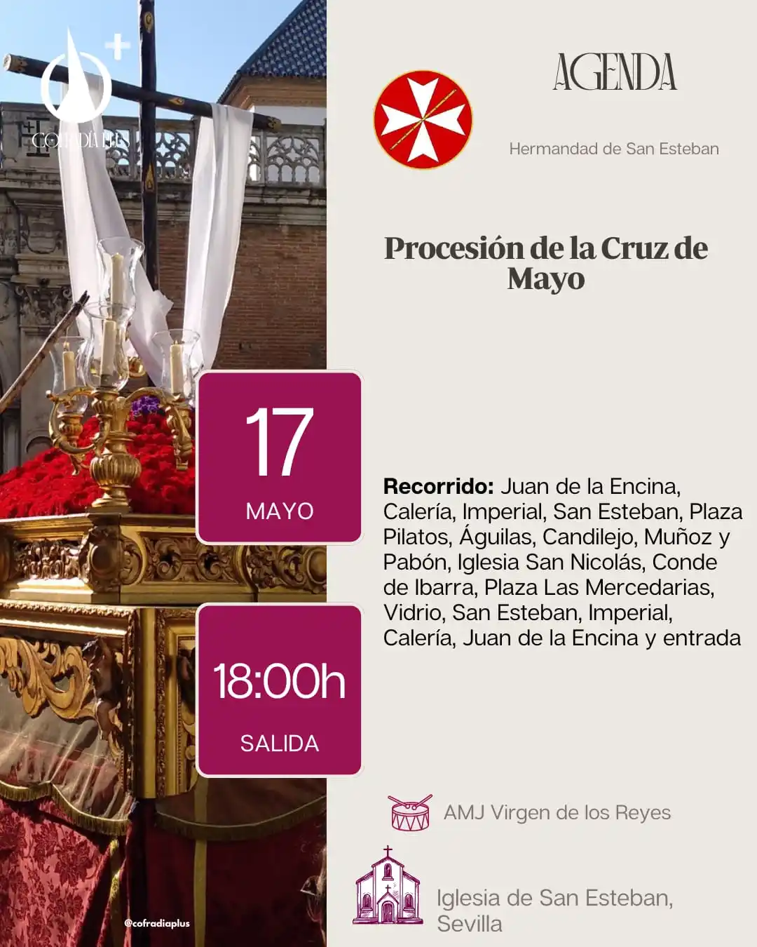 Image from COFRADÍA +: *🟣 AgendaPlus* | Procesión de la Cruz de Mayo de San Esteban ⌚ 18:00...