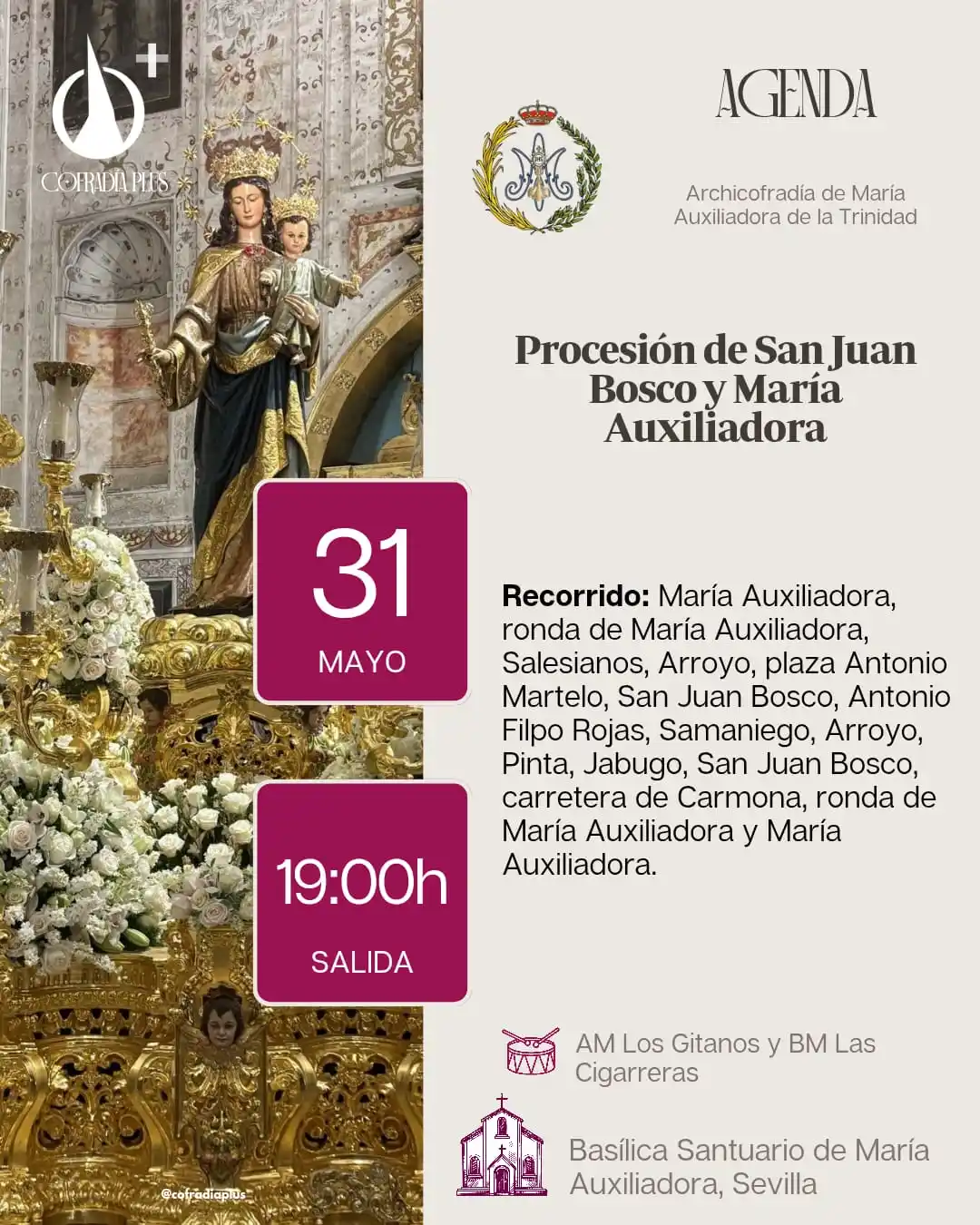 Image from COFRADÍA +: *🟣 AgendaPlus* | Procesión de San Juan Bosco y María Auxiliadora de l...