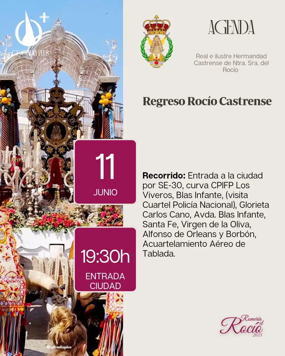 Image from COFRADÍA +: *🟣 AgendaPlus* | Regreso de la carreta del Simpecado del Rocío de la ...