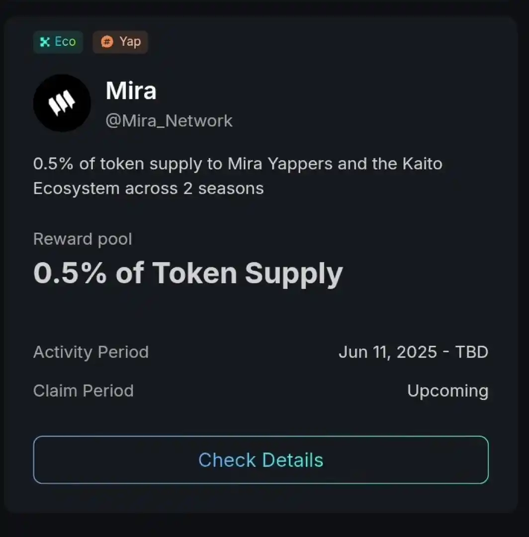 Image from Cminer Box: Mira was added to Kaito just today! 0.5% of the Token total supply wil...