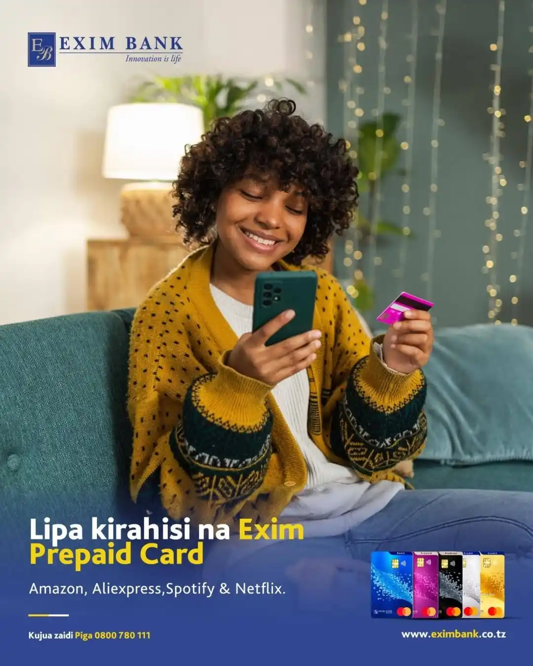 Image from Exim Bank Tanzania: Nunua au kulipia bidhaa online kirahisi kwa kutumia Exim Prepaid card....