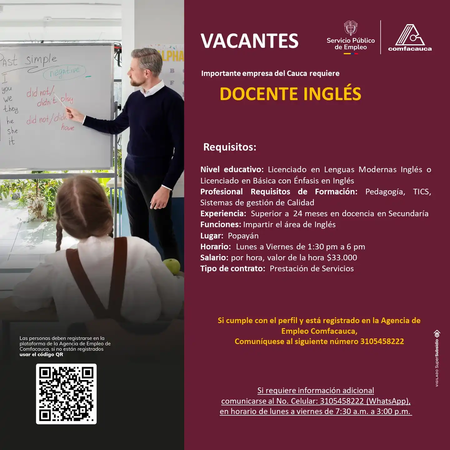 Image from Agencia de Empleo Comfacauca: 👆Se requiere docente de inglés en Popayán...
