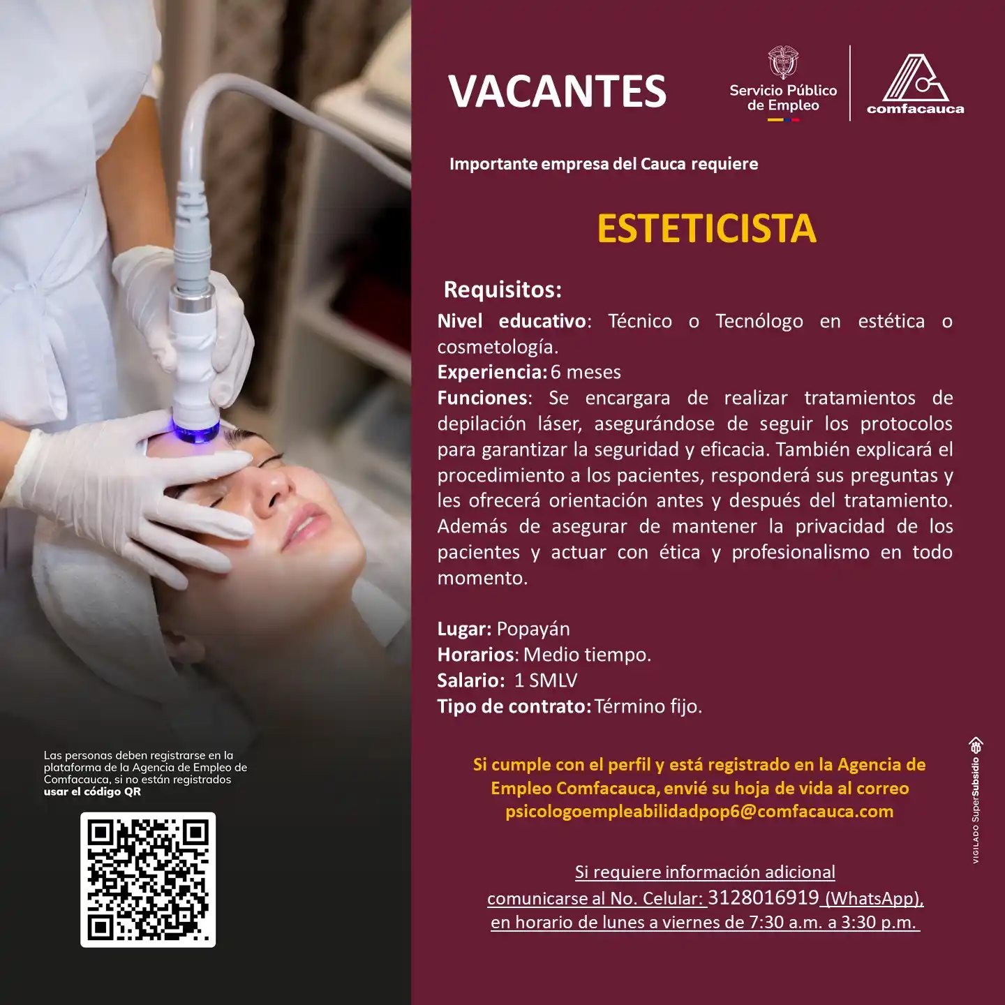 Image from Agencia de Empleo Comfacauca: 👆Se requiere Esteticista en Popayán...