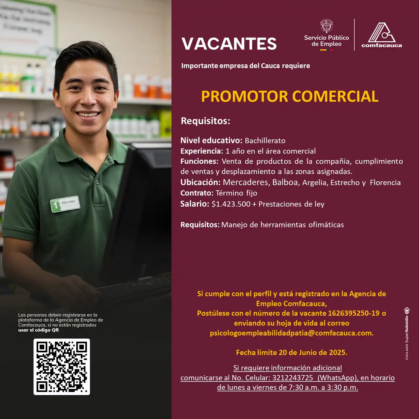 Image from Agencia de Empleo Comfacauca: Se requiere Promotor Comercial en Mercaderes, Balboa, Argelia, Estrech...