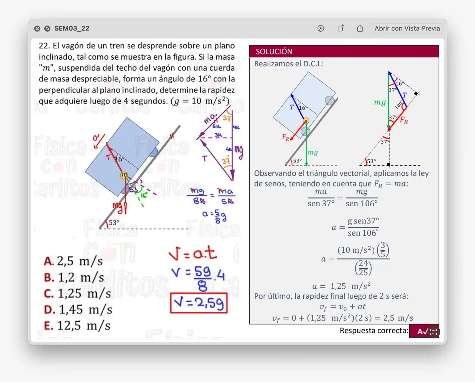 Image from Física con Carlitos: En el problema dice 4 segundos, PERO LA UNSA CONSIDERA 2 segundos para...