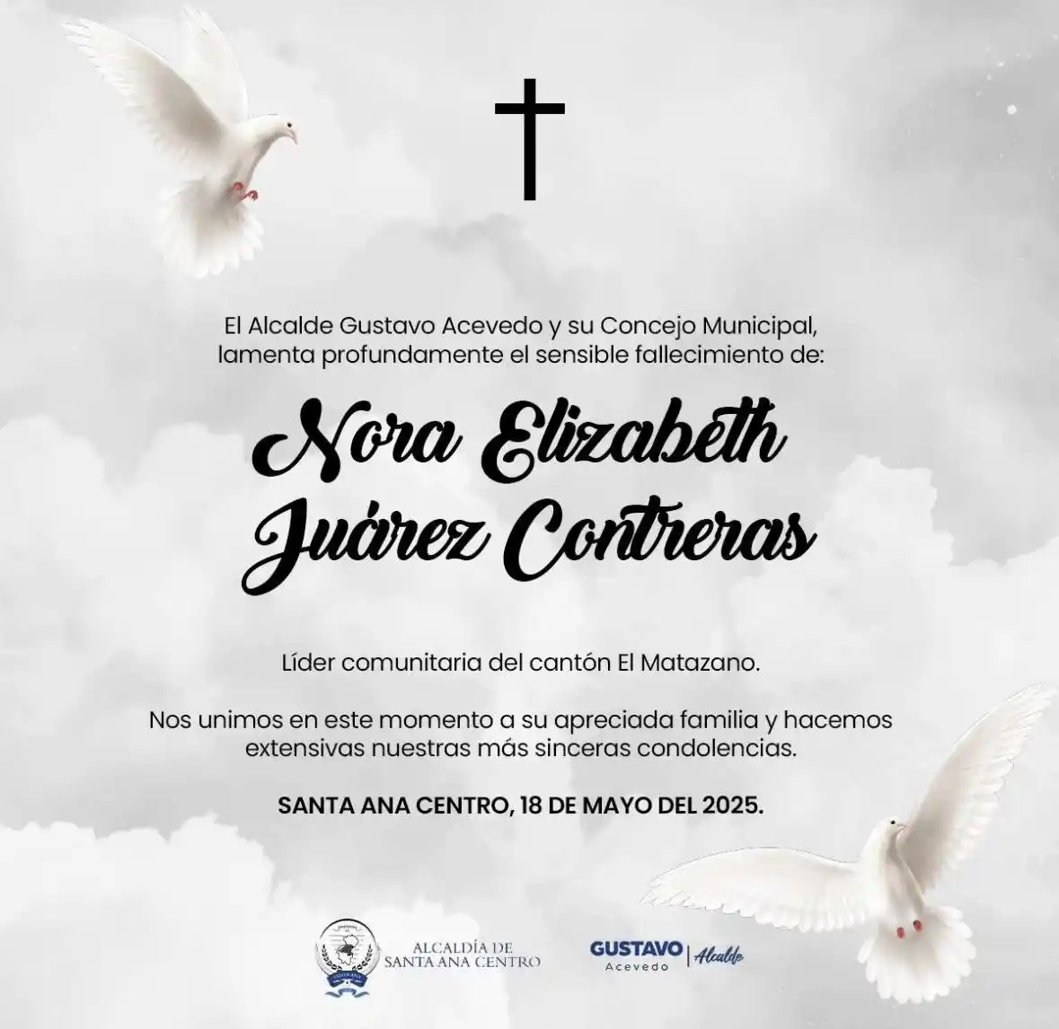 Image from Santa Ana: Lamento el sensible fallecimiento de la líder comunitaria del cantón E...