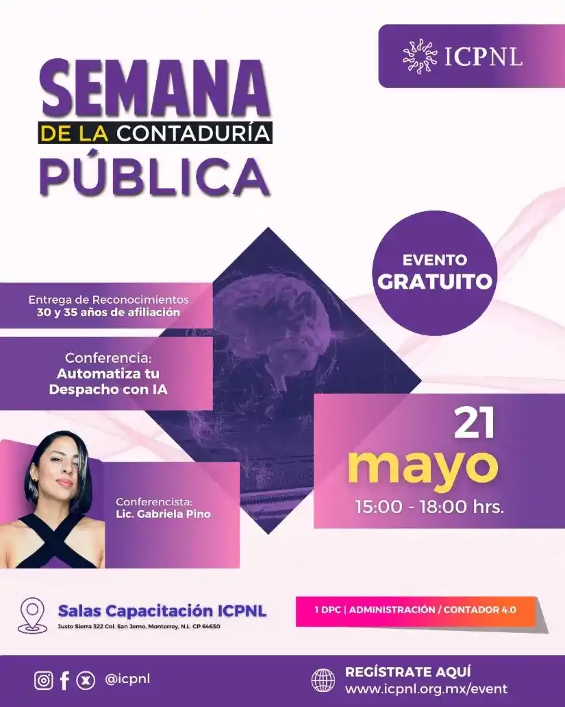 Image from ICPNL: SEMANA DE LA CONTADURÍA PÚBLICA *Automatiza tu despacho con IA* - Grat...