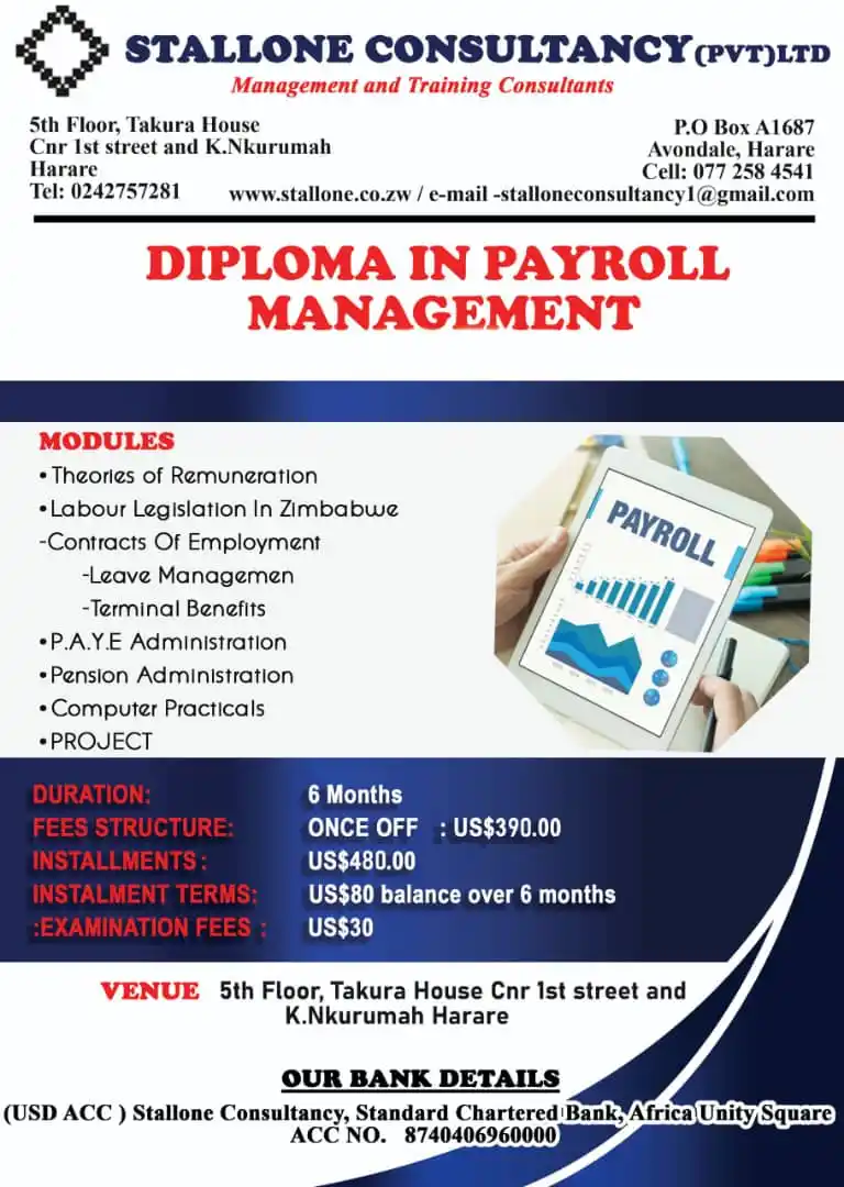 Image from JobLink Zim: `STALLONE CONSULTANCY` ```📚 (Management and Training Consultants)``` ...