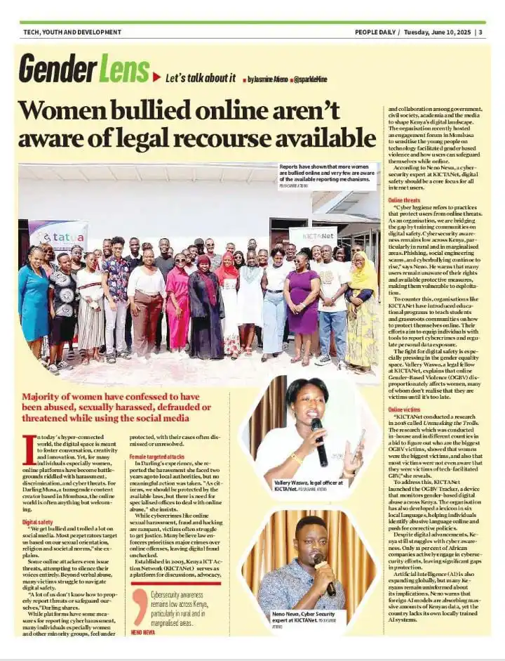 Image from KICTANet: 📢 We are excited to share that our recent TFGBV training in Mombasa h...