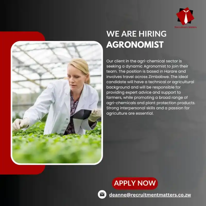 Image from JobLink Zim: 🌱 We're Hiring: Agronomist | Harare 🌱 Our client in the agri-chemi...
