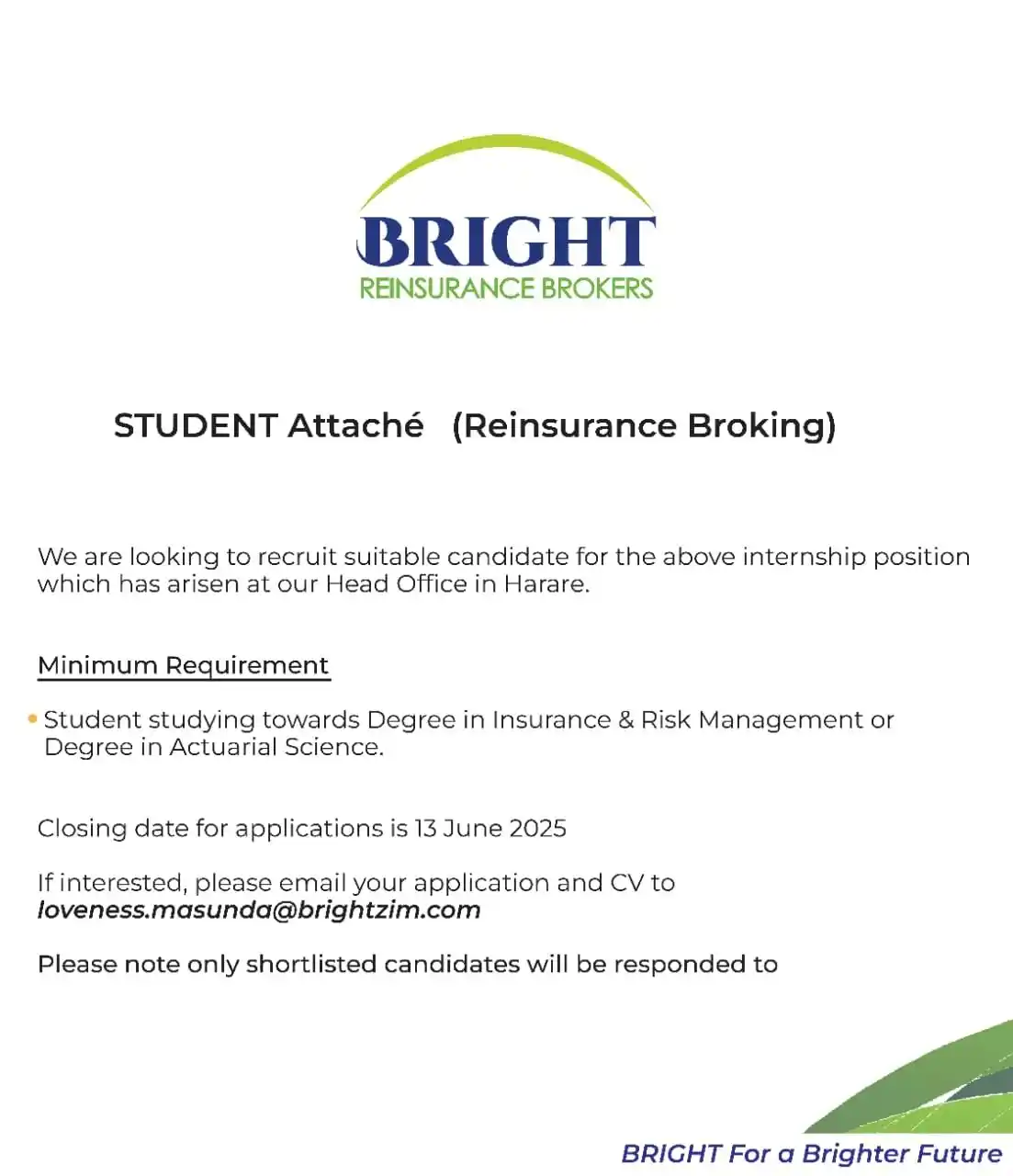 Image from JobLink Zim: 🇿🇼Student Attachee (Reinsurance Broking)...