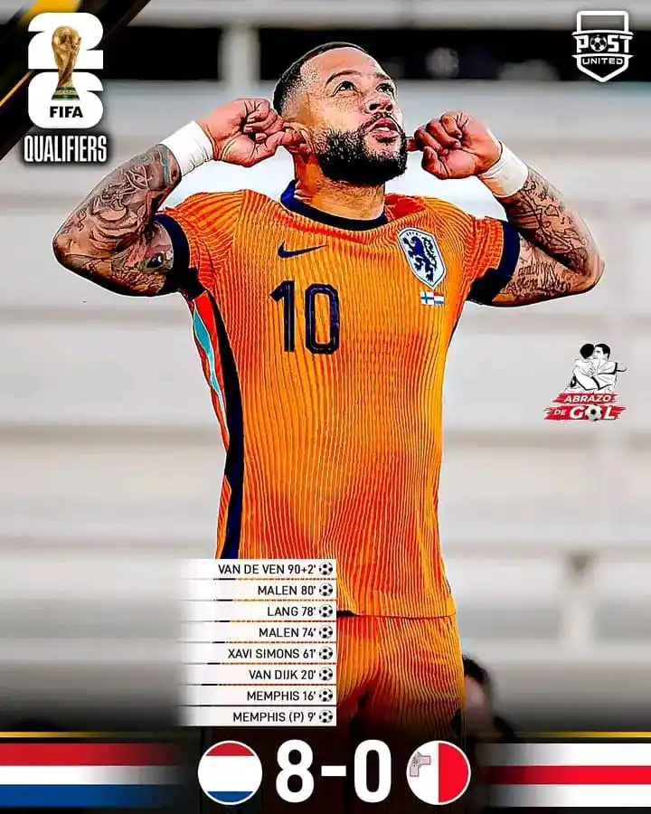Image from 🏆⚽️ ABRAZO DE GOL 2025 ⚽️🏆: 8️⃣ GOLEADA APLASTANTE DE LA NARANJA MECÁNICA 🇳🇱 Países Bajos venc...