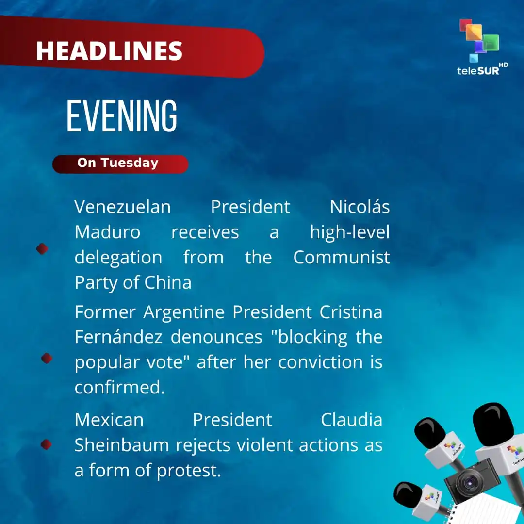 Image from teleSUR English: Good evening 🌓 We share headlines at the time 🔹Venezuelan Presiden...