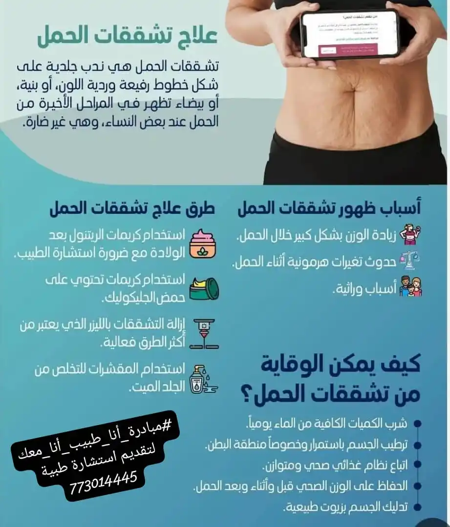 Image from مبادرة انا طبيب انا معك Dr.omarfakih: أسباب تشققات البطن:👇 - إن الخطوط والتشققات الموجودة فى البطن أثناء ال...