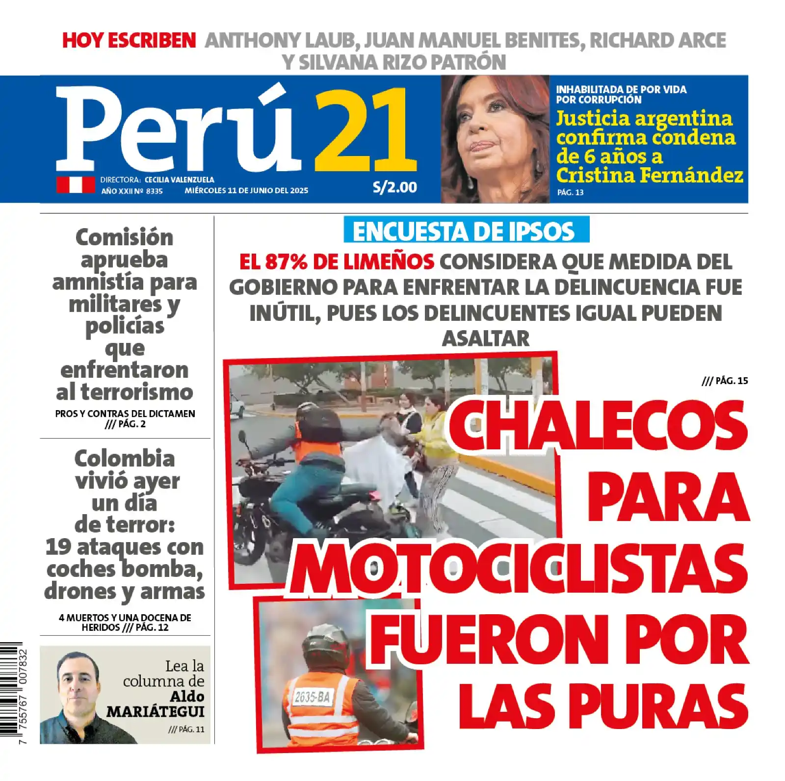 Image from Perú21 : 🗞️ CHALECOS PARA MOTOCICLISTAS FUERON POR LAS PURAS 📲 No te pierda...